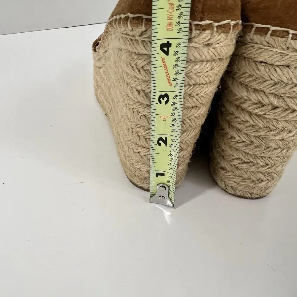 Sigerson Morrison Atifa Espadrille Wedge Sandals Suede Leather Size 7 CamelBrown